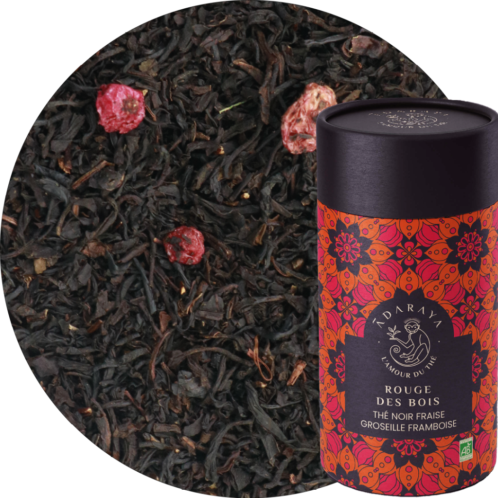 Rouge des Bois est un thé noir bio Adaraya, fruité et gourmand.